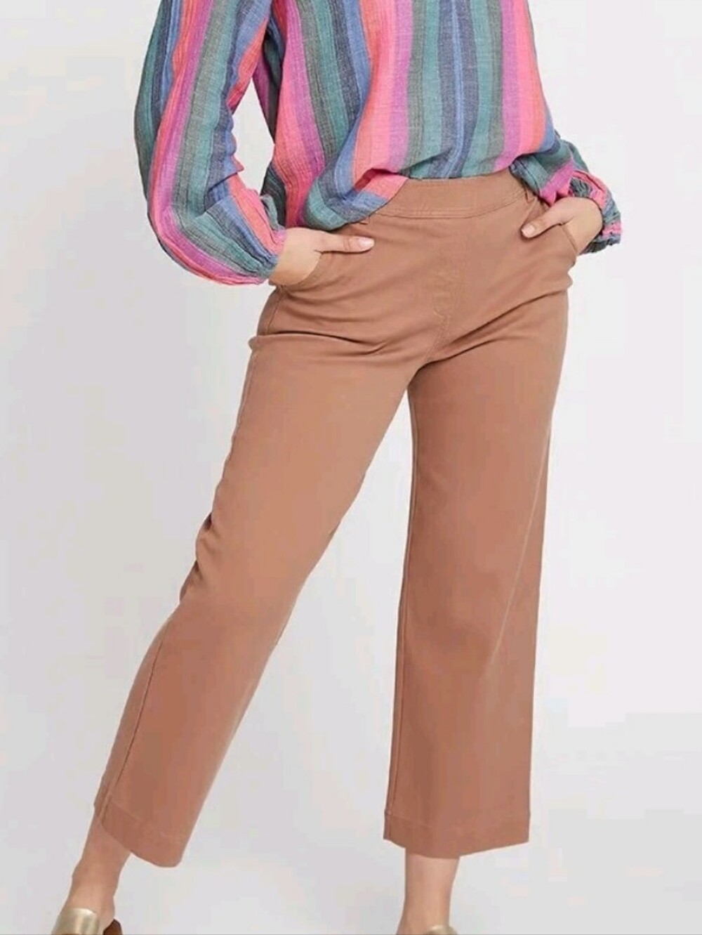 Betabrand Burton Wide-Leg Crop Chino Pants Equestrian Tan Size 2x